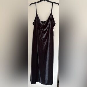 Eloquii Black Velvet Dress Cowl Neck Side Slit Whimsigoth Plus Size Midi